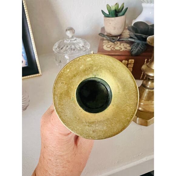 Vintage Brass Candlestick Holders Pair, Hexagon Base, 8” Colonial Revival - Picture 9 of 13